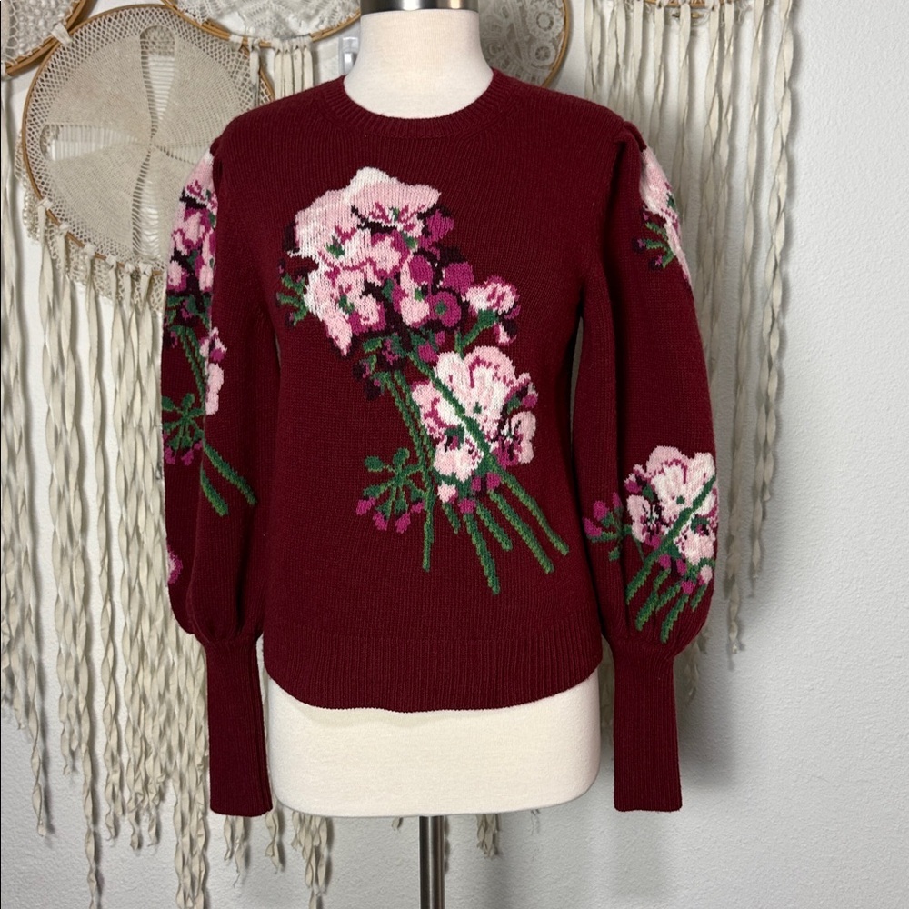 GUCCI 2021 Burgundy Floral Intarsia Wool Jumper Size Small